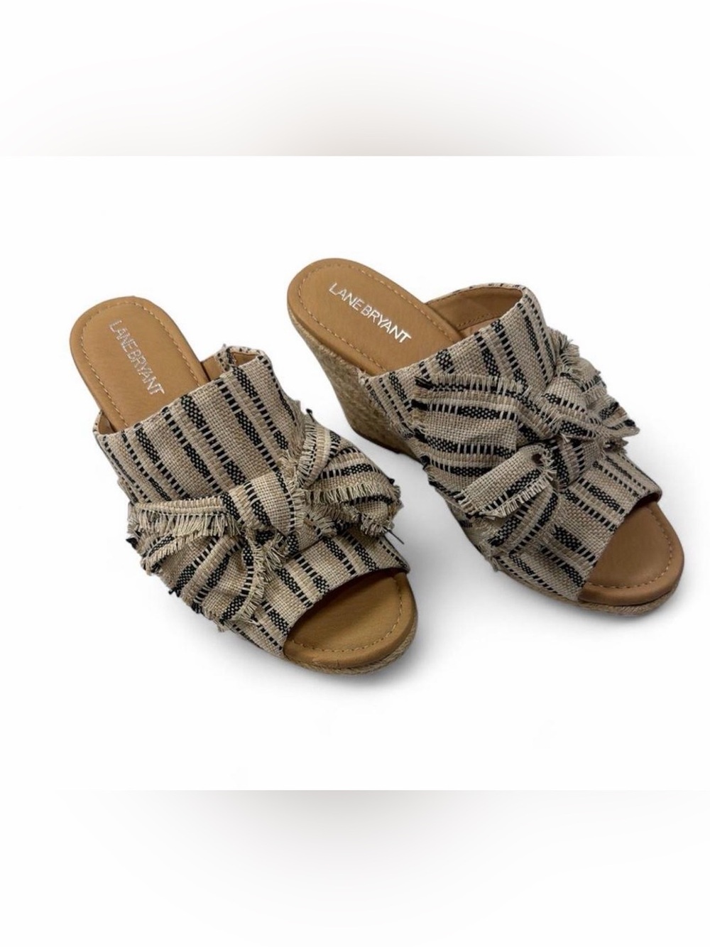 Lane Bryant Beige and Black Striped Knot Wedge Sandals size US 11